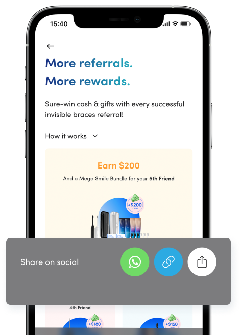 Unique referral links generated on the Zenyum app that can be shared across all messaging platforms.
