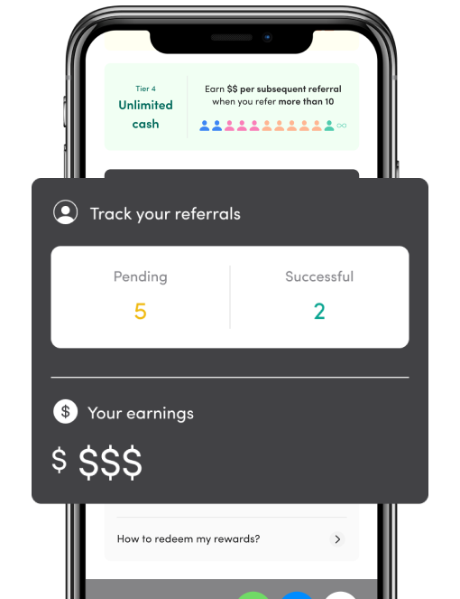 Interface of the Zenyum app for tracking Pending and Successful referrals along with Total Earnings.