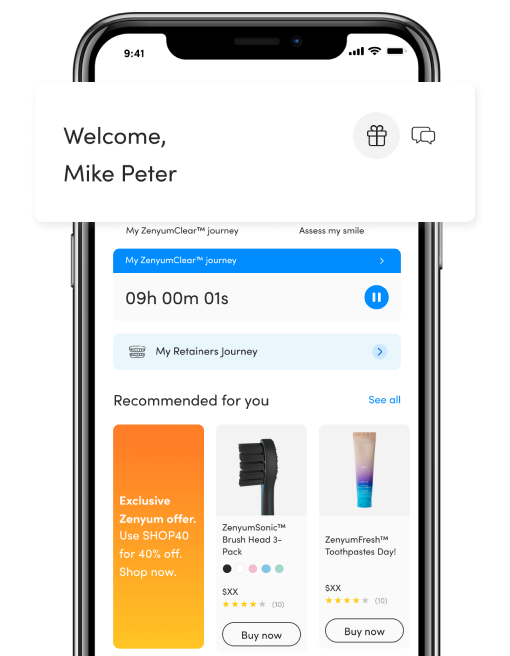 Homepage of the Zenyum app with the ‘Refer’ button next to the user’s details