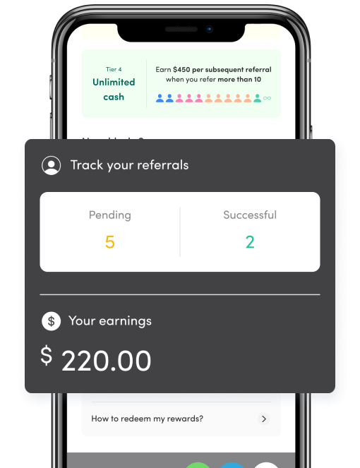 Interface of the Zenyum app for tracking Pending and Successful referrals along with Total Earnings.