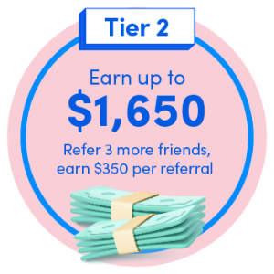 Tiered rewards system allowing for larger cashbacks and more gifts for every succeeding Zenyum referral.